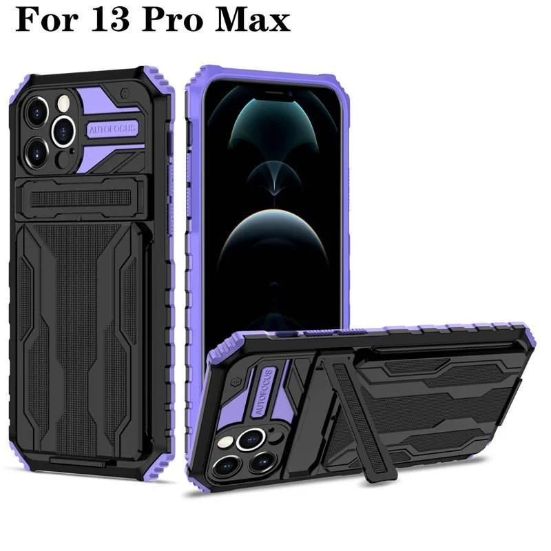 

New Shockproof Armor Phone Case For iPhone 13 12 11 Pro Max XS Max X XR 7 8 Plus Card Bag Stand Holder Back Cover