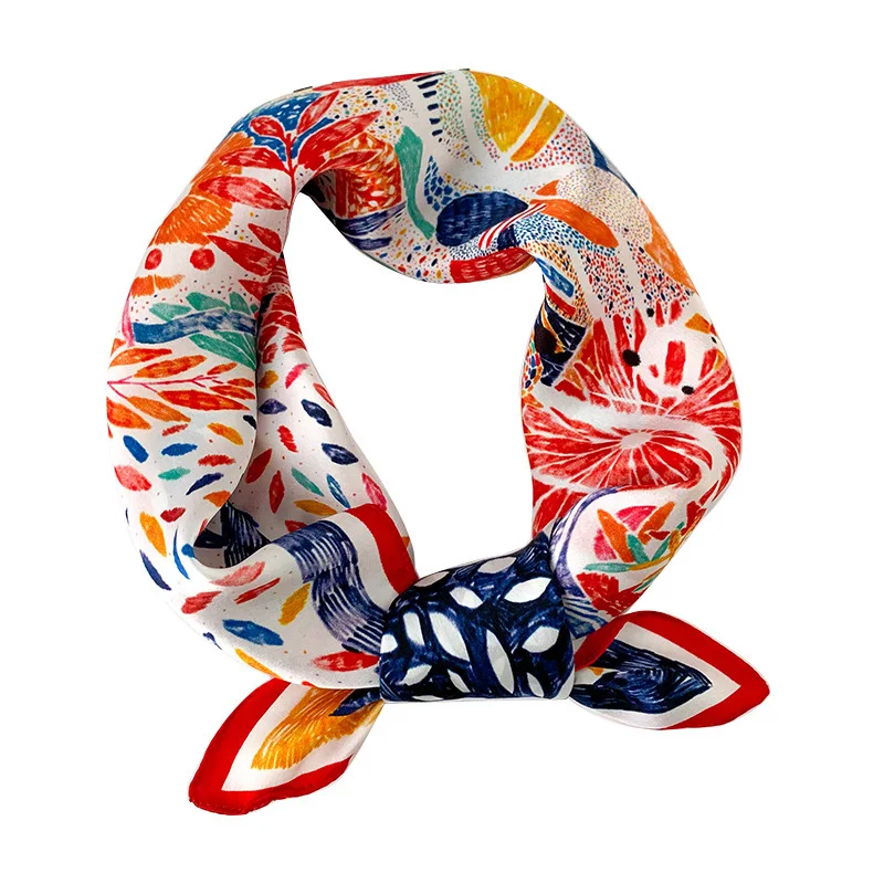 

100% Pure Silk Scarf Women Neck Hair Band Foulard Square Small Headband 2020 Fashion Print Neckerchief Scarves Bandana 53*53cm