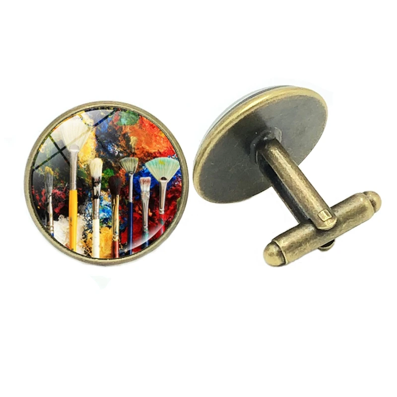 Новые ювелирные изделия Запонки художника цвет кисти креативное время стекло