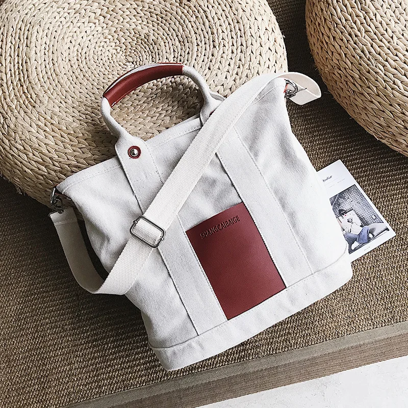 

2020 New Bag Women's Korean Fashion Canvas Shoulder Bag Crossbeam Bag Color Contrast Large Capacity Handbag Wholesale Tote Bag