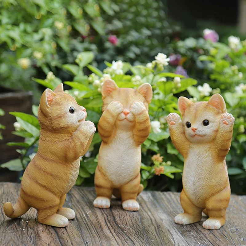 

Cute Kittens Cat Ornaments Micro-Landscape Ornaments Garden Statue Outdoor Garden Decoration Courtyard Crafts 2021 New
