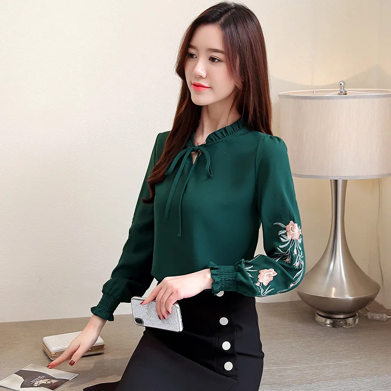

2020 spring summer plus size women tops floral embroidery chiffon blouse shirt fashion tops blouses long sleeve women shirt