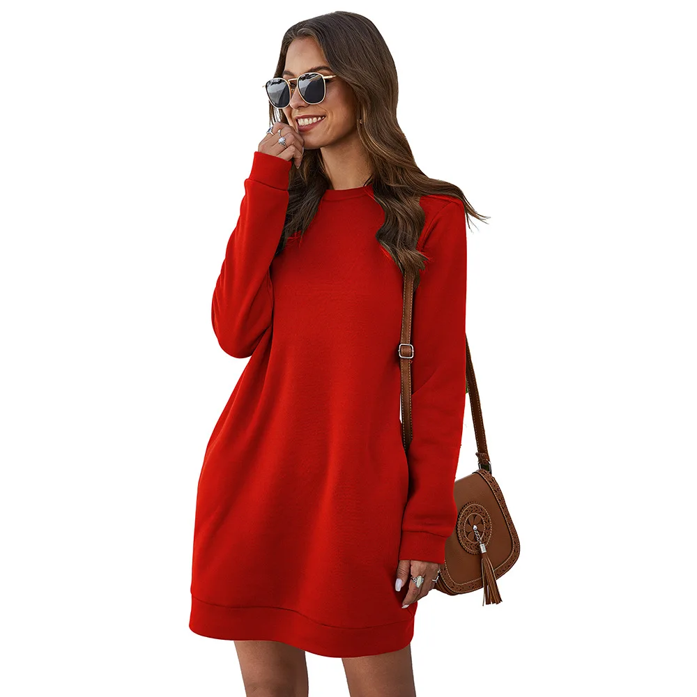 

Crew Neck Long Sleeve Pocket Dress Dresses Bodycon Dress Dresses Women Undefined Maxi Dresses for Women Vestido Feminino