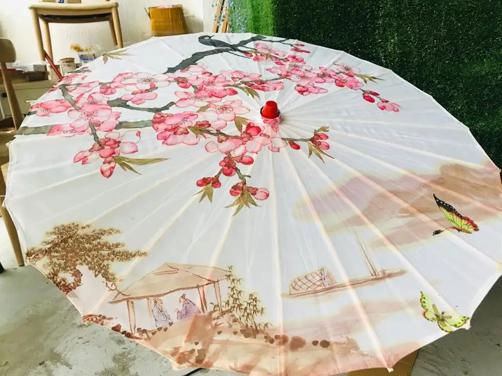 

Wedding decorative umbrella Chinese japan umbrella Painting long handle bamboo wooden bambu sunshade parasol