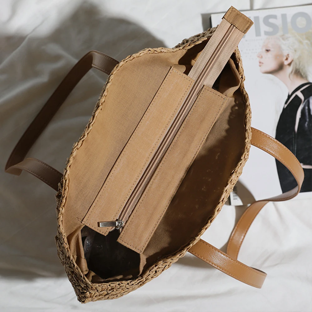 

Summer Handwoven Beach Bags Womens Straw Bag for Handbag Travel Tote Shoulder Bags Summer Vacation Casual Bags Travel Shopping