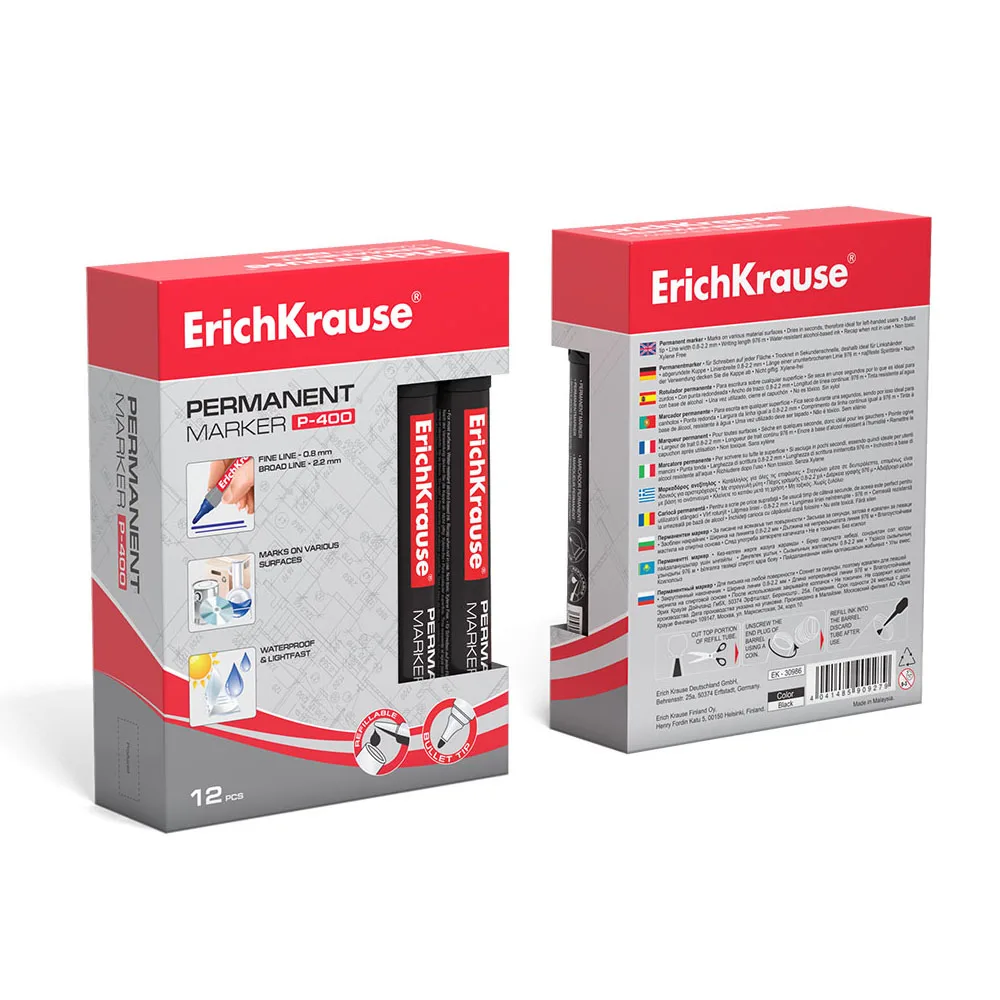 Перманентный маркер ErichKrause P 400 цвет чернил черный синий красный|Маркеры-краски| |