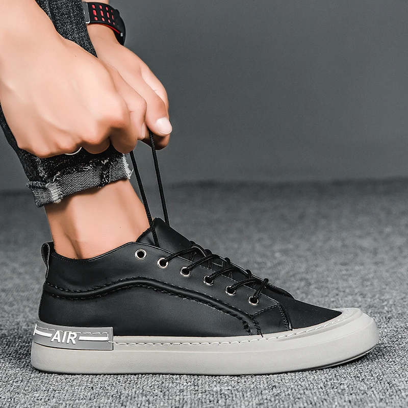 

Men Shoes Leather 2020 High Quality Lace Up Fashion Sneakers Mens Casual Shoes Designer black Shoes Men Large Size 39-44