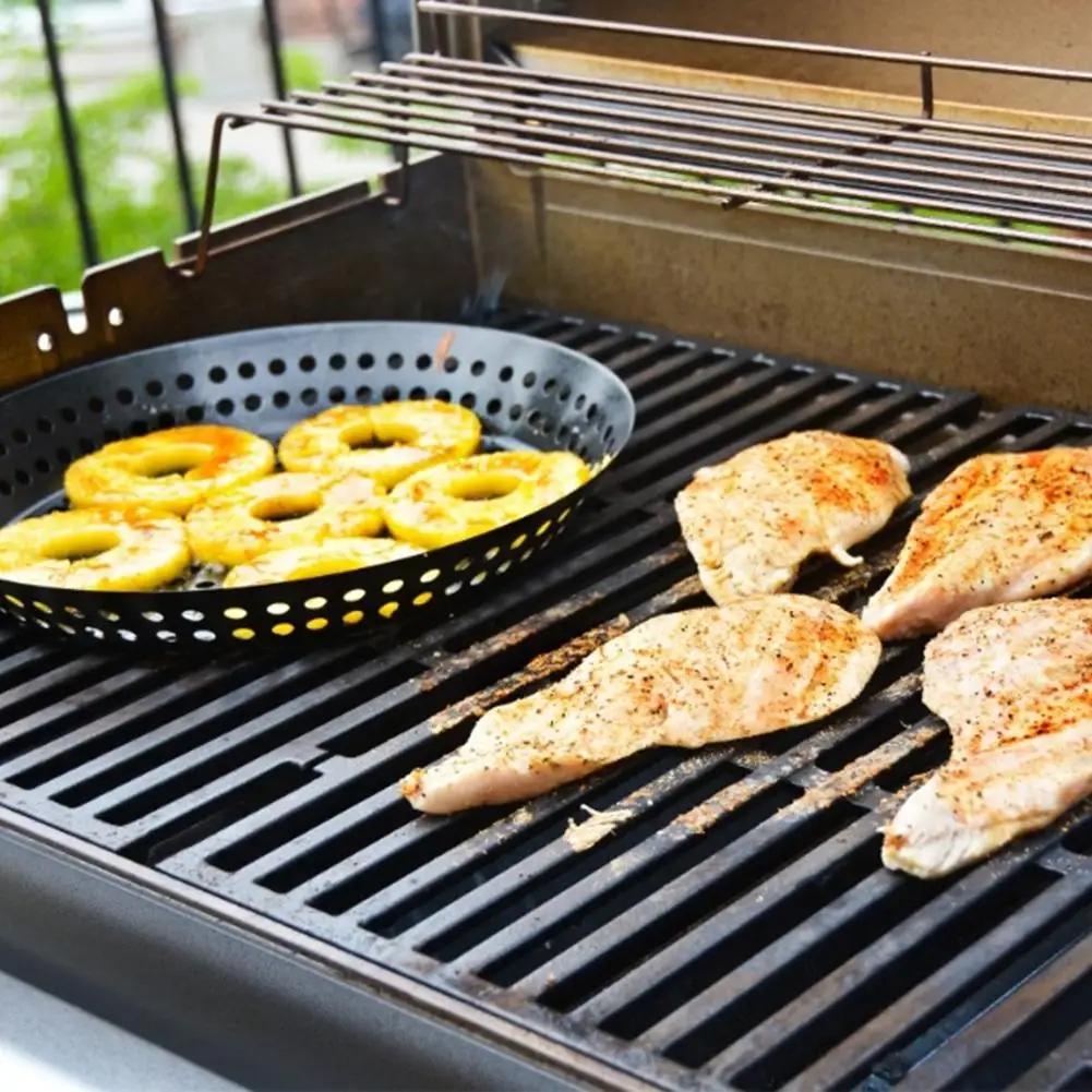 

High-Quality Premium Stainless Steel Small Round Grill Basket With Large Holes Grill Tray Plate Kitchen Cooking Accessories