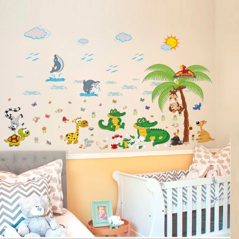 Мультяшные животные рыбки настенные наклейки для детской комнаты спальни