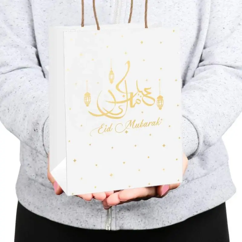 

EID Mubarak Paper Bags Ramadan Candy Gift Bag White Printed Celebration Decoration Gift Kraft Bag Storage Candy Home Decor