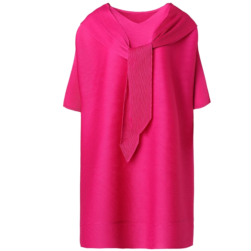 

Plus Size Dress For Women 45-75kg Spring Summer Stretch Miyake Pleated Solid Color Loose Large Size Casual Dress
