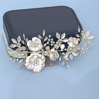 1pc gold hair accessories elegant crystal rhinestone wedding bride hair comb white flower leaves women hair jewelry