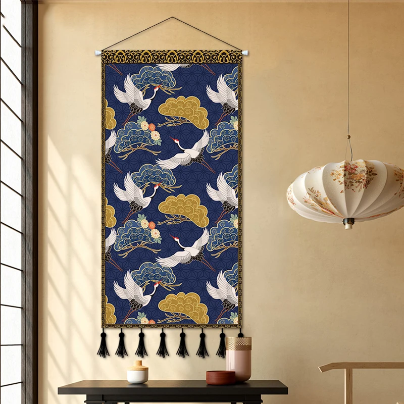 

Japanese Style Cranes Wall Art Canvas Painting Wall Tapestry Decoration Posters Hanging Scroll Paintings Room Decor Aesthetic