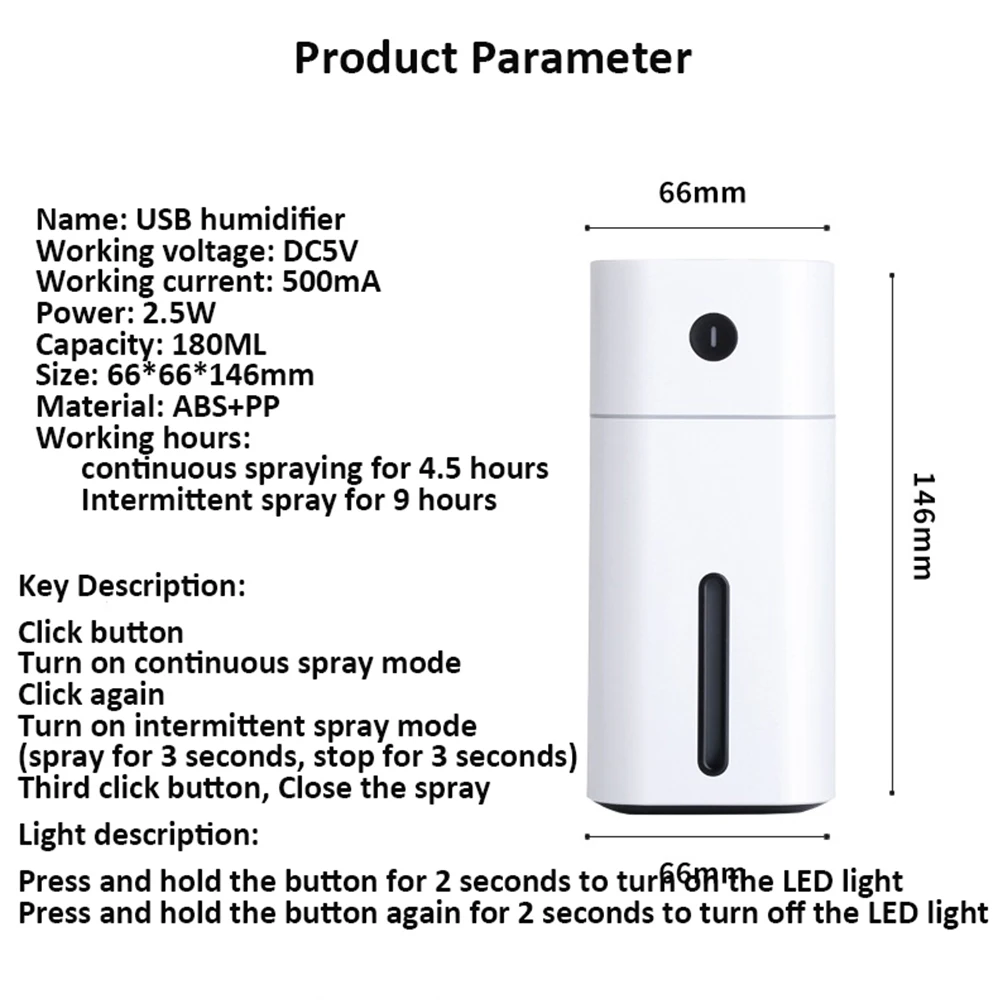 

Ultrasonic air humidifier aroma diffuser and LED luminous USB aroma mist mini car air purifier