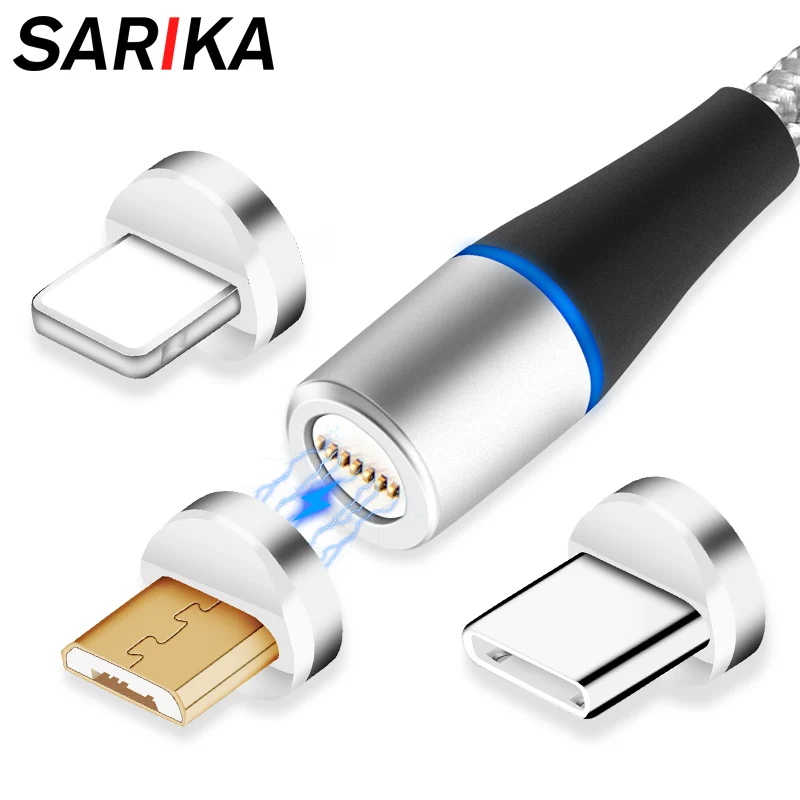 Sarika 3A магнитное зарядное устройство Magent кабель для iPhone Android Micro USB Type C мобильный