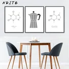 Картина на стену с изображением кофеина, молекулярная структура, химия, простота, современный декор для столовой, кухонный плакат
