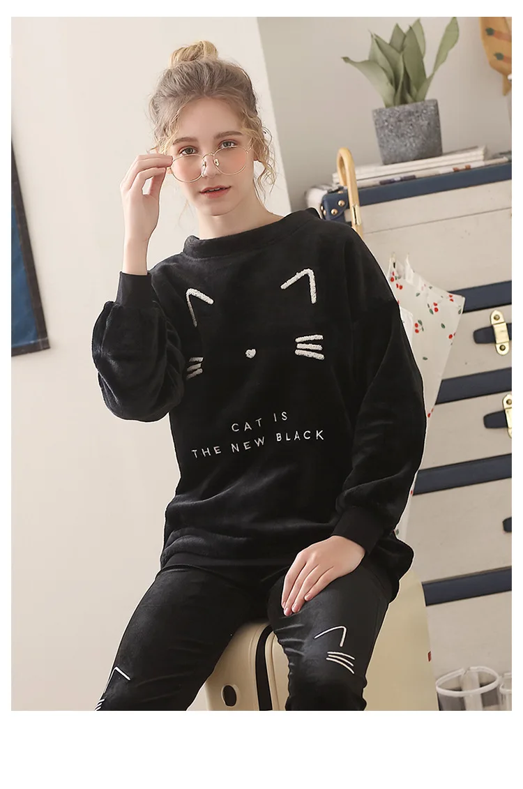 Бархатная Коралловая Пижама женская зимняя свободная Милая пижама с длинными