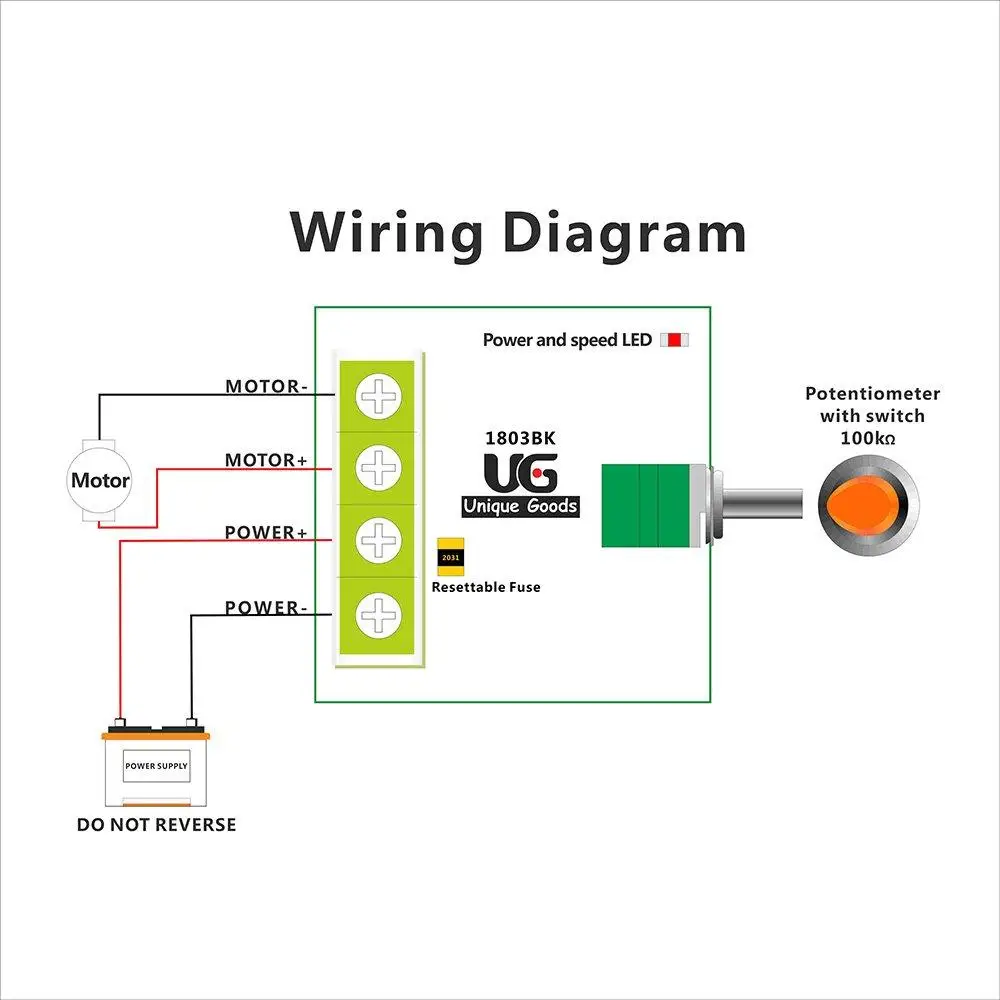 

1.8V-15VDC 2A 30W DC Motor Speed Controller (PWM) 1803BK Adjustable Driver Switch