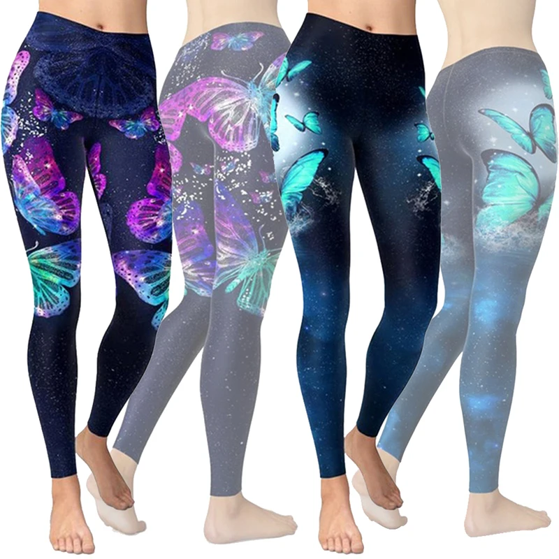 Vertvie бабочка брюки для йоги с принтом тренировки повседневные женские легинсы