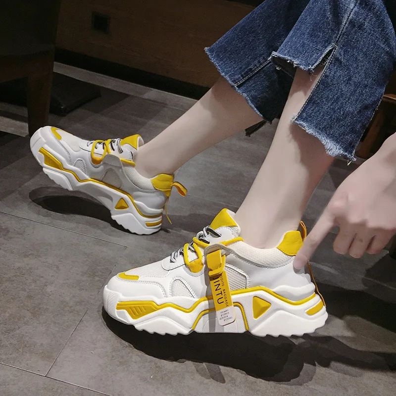 Кроссовки женские массивные Вулканизированная подошва сетчатые на платформе