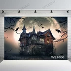 Фон на Хэллоуин, надгробие, замок, ворона, тыква, фонарь, луна, ребенок, день рождения, фотография, фон для фотостудии, Фотофон