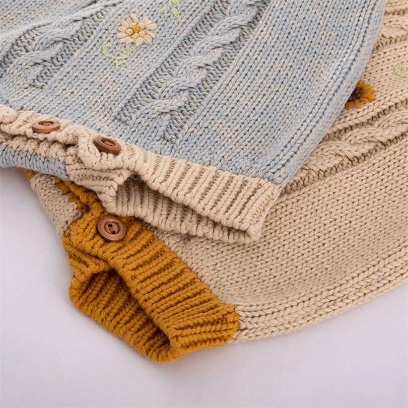 Детский трикотажный комбинезон для новорожденных девочек и мальчиков с вышивкой