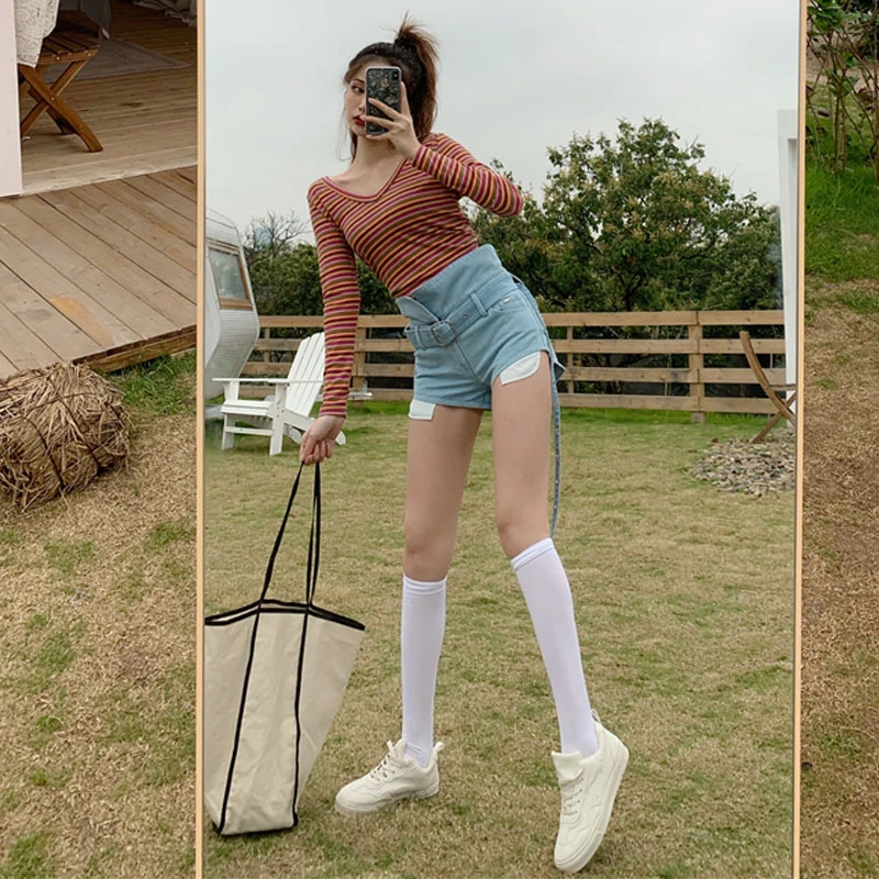 

Korean Vintage High Waist Blue Wide Leg Female Jean Shorts Women's Denim Shorts Casual Summer Ladies Shorts Jeans for Women