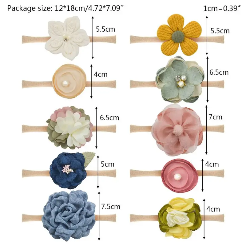 

10Pcs Baby Flower Headbands Nylon Elastic Floral Head Wraps Photography Props