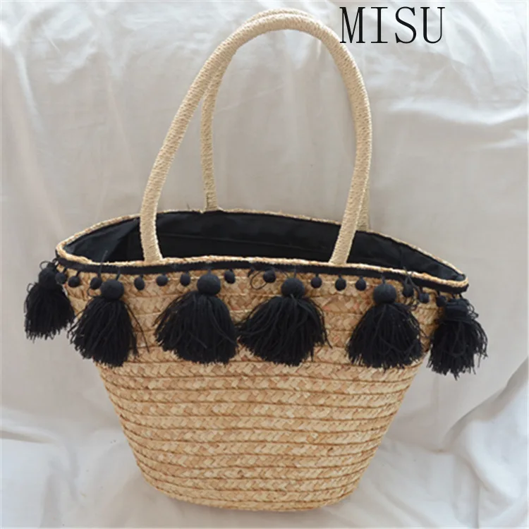 

2020 Fashion New tassel Handbag High quality Straw bag Women beach woven bag Tote fringed beach woven Shoulder Travel bag
