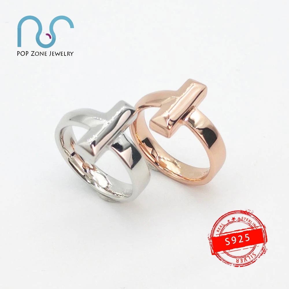 

S925 Sterling Silver Rings Letters T Narrow Version Rings Light Luxury Fine Jewelry Female Lovers Holiday Gift