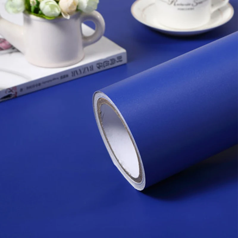 Blue Vinyl PVC Self Adhesive Wallpaper Waterproof Furniture Renovation Cabinet Contact Paper Living Room DIY Wall Stickers Home Decor - Цвет: Blue