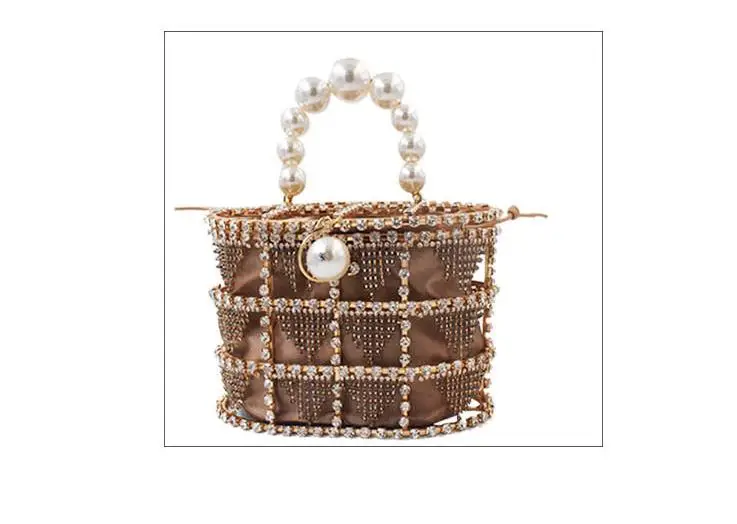 NEW Pearl Vintage Women Evening Bag Metal Hollow Out Diamond Banquet Party Shoulder And Crossbody Bags Wedding Clutch Cage Han