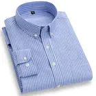Мужская Повседневная рубашка, Классическая рубашка из ткани Оксфорд в полоску, с воротником на пуговицах