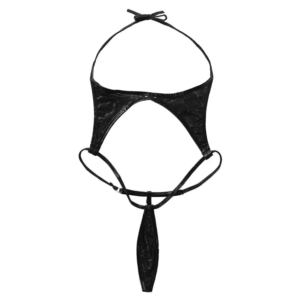Women Shiny Metallic One-piece Bikini Lingerie Halter Neck Mermaid Fish Scale Printed Micro Mini Teddy Thong Bodysuit Swimsuit | Спорт и