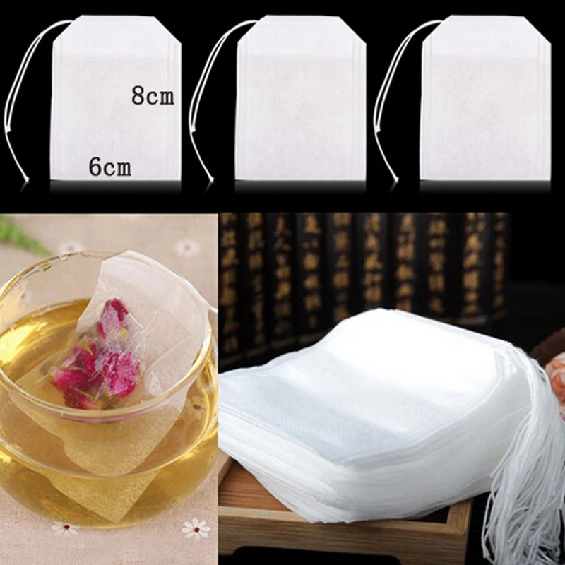 100 шт. 6x8 см удобные пустые Чай сумки Строка термосварки фильтр Бумага травы