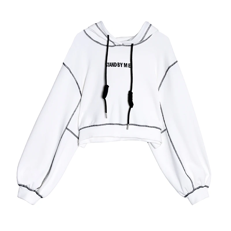 

XUXI Autumn 2020 Women Pullovers Hoody Short Loose Long Sleeve Patchwork Coat Fashion Streetwear Casual Femme Hoodies FZ3176