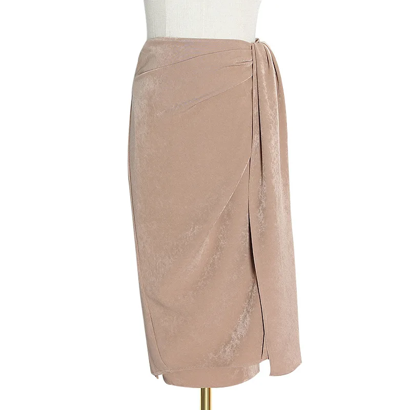 

New chic mid-length high waist slimming temperament commuter irregular one-piece solid color skirt woman