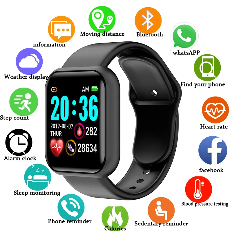 

2021 New Y68 d20pro Smart Watch For Android IOS Bluetooth Touch Screen Women Digital Watch Men Heart Rate Oxygen Sleep Monitor