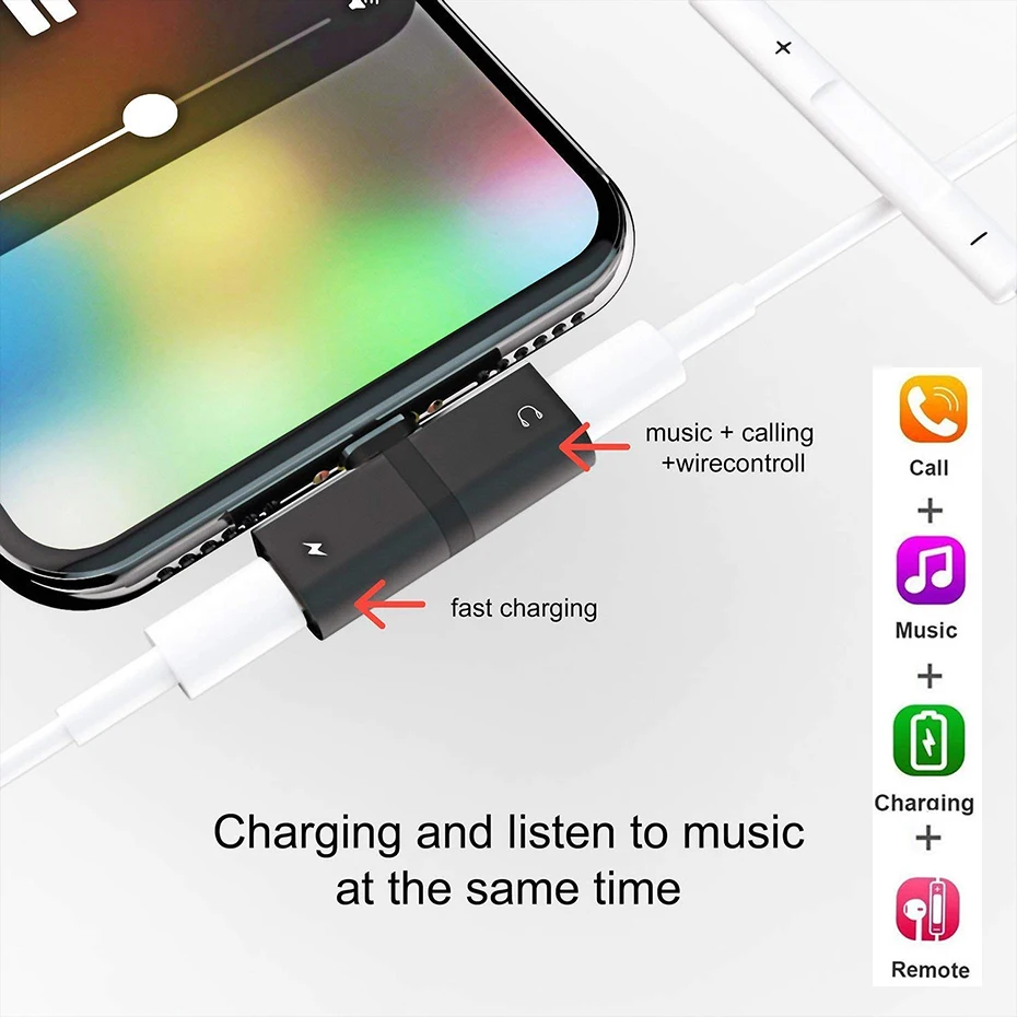 Конвертер для зарядки наушников 2 в 1 iPhone X/8/8Plus/7/7Plus двойной аудиоадаптер