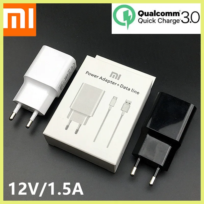 

Origianl Xiaomi Mi8 Fast Charger QC3.0 12v1.5a EU Charger adapter For Mi a2 plus 8 6 6x mi 9 9 se mi mi x 3 1m Type C Data Cable