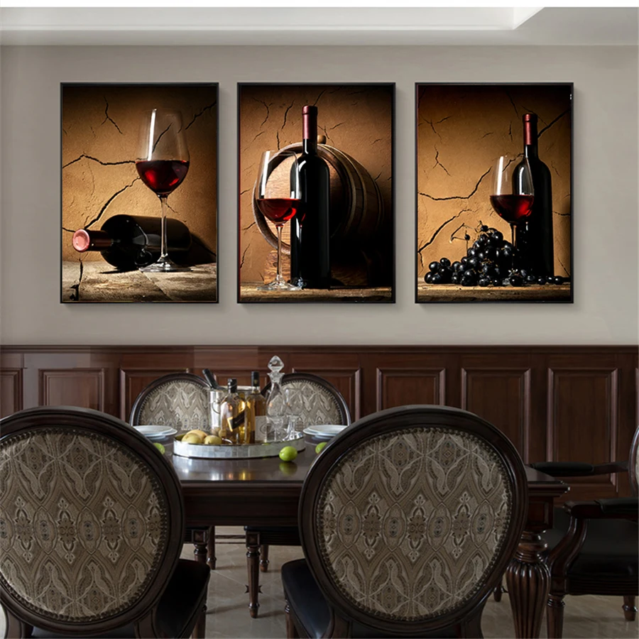 Настенная Картина на холсте с изображением красного вина и бокалов постеры