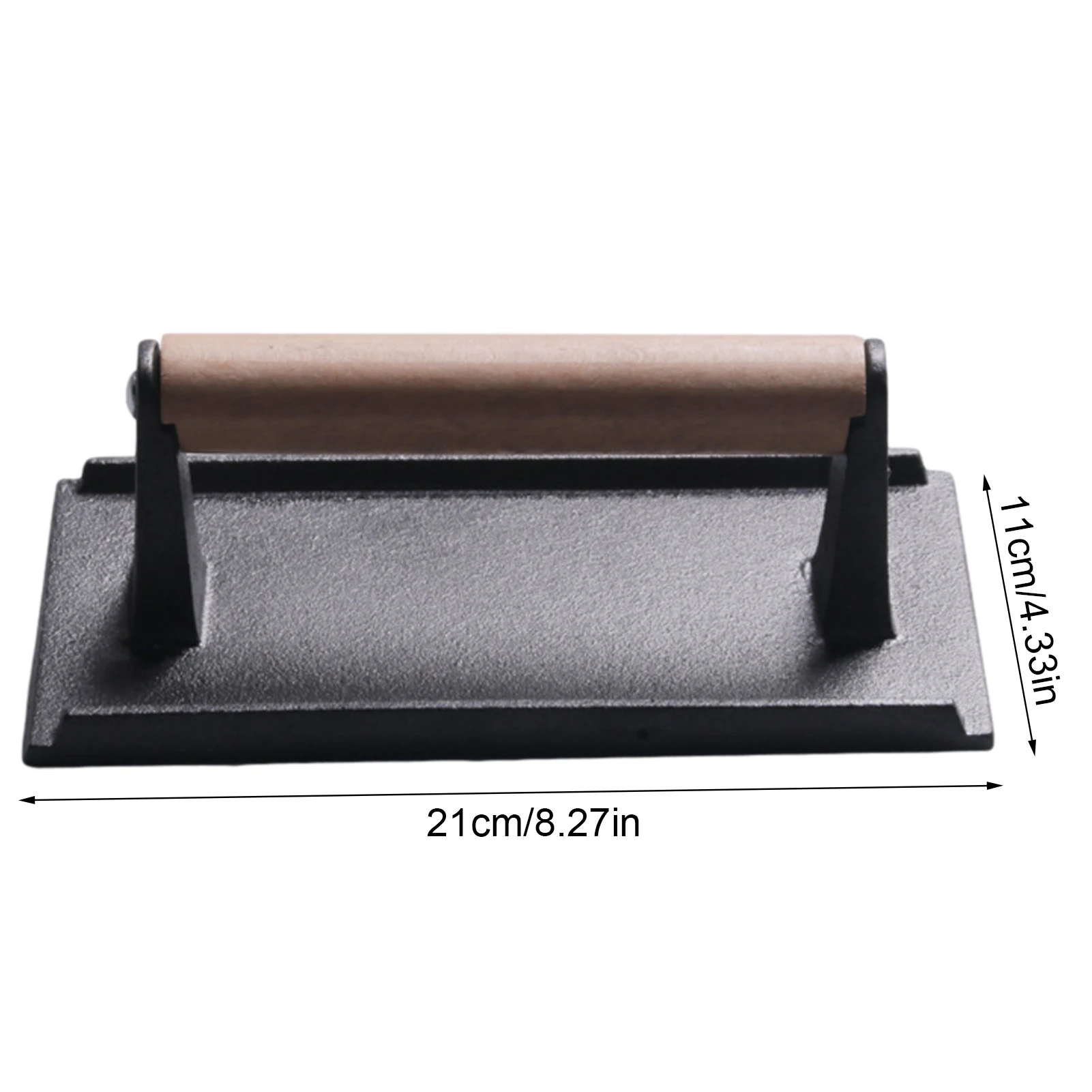 

Cast iron pressed plate long square non-coated grid cast iron non-coated barbecue steak block beech wooden handle kitchen