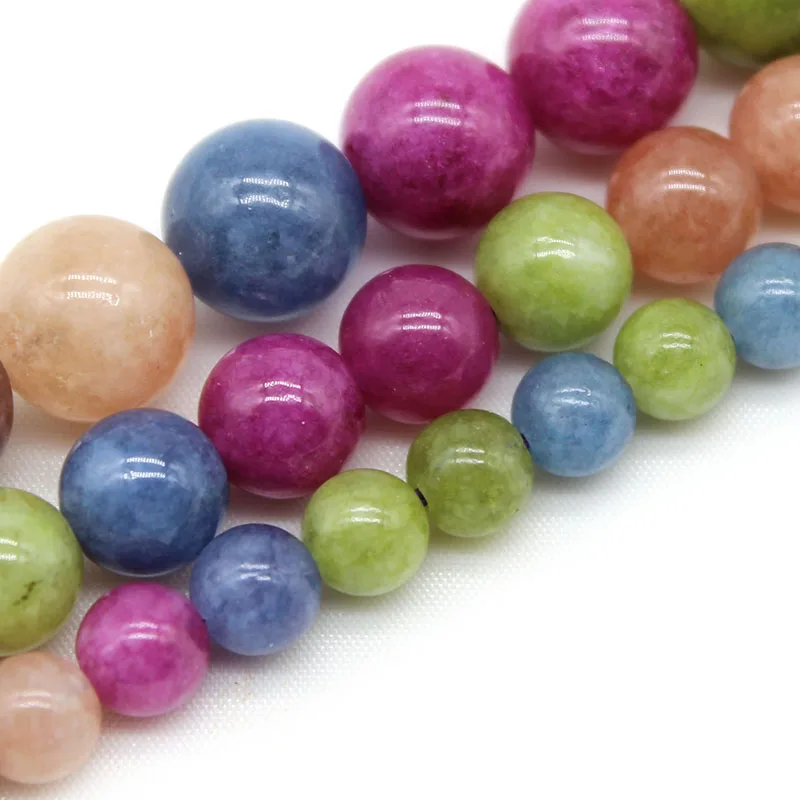

Natural Stone Smooth Colorful Tourmaline Round Loose Beads For Jewelry Making DIY Charm Necklace Bracelets Accessory 6/8/10 MM