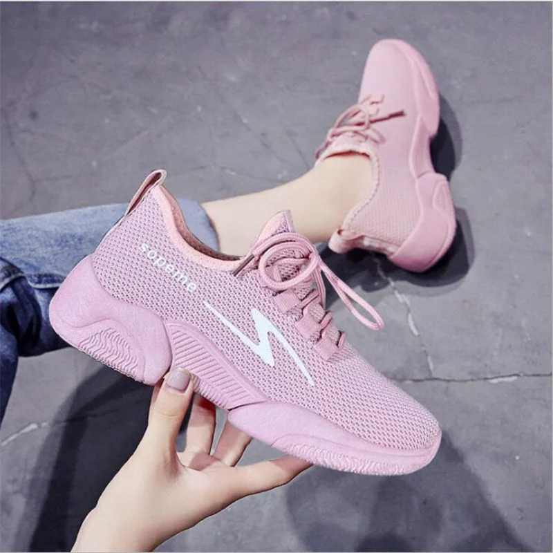 

Women Sneakers Shoes Fashion Lace-up Platform Pink Women's Shoes Summer Flat Mesh Comfortable Sneakers Ladies Vulcanized Shoes