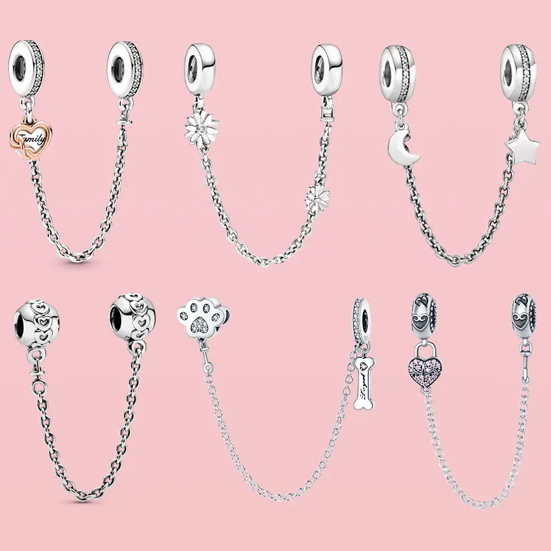 100% 925 пробы Серебряное Сверкающее Сердце Луна и Звезды Цветок отпечаток лапы