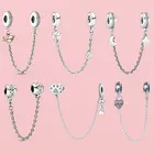 100% 925 пробы Серебряное Сверкающее Сердце Луна и Звезды Цветок отпечаток лапы безопасная цепочка подходит для оригинального браслета Pandora изящные ювелирные изделия