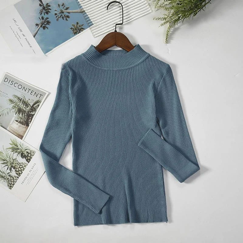 

Autumn Winter Knitted Women Sweater Vintage Sweaters Ladies Slim Turtleneck Knit Sweater All-Match Bottoming Leisure Tops Female