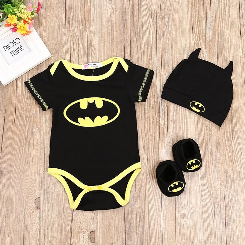 

Newborn Baby Boy Clothes Outfit Rompers Summer Romper + Hat + Foot Cover Three-Piece Suit Bodysuits Clothing Cotton Infant Crawl