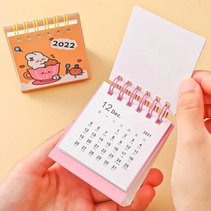 Mini Calendario de escritorio kawaii, planificador diario dual, planificador de mesa, Agenda anual, organizador, dibujos animados, oso, 2022