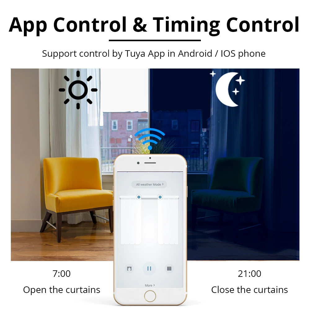 Zemismart WiFi Curtain Motor Tuya Smart Life Customized Electric Curtains Track with RF Remote Alexa Echo Yandex Alice Voice